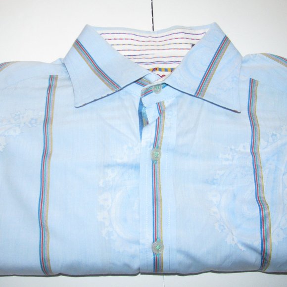 Robert Graham Mens Large Shirt Flip Cuff Blue Paisley - Picture 10 of 10